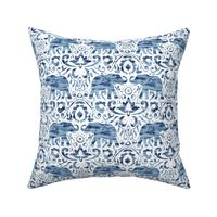 Elephant Damask Watercolor Denim