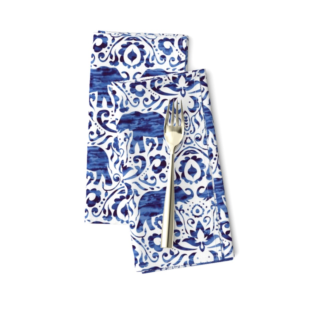 Elelphant Damask Watercolor Dark Blue