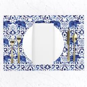 Elelphant Damask Watercolor Dark Blue