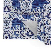 Elelphant Damask Watercolor Dark Blue