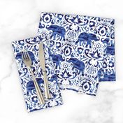 Elelphant Damask Watercolor Dark Blue