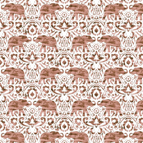Elephant Damask Watercolor Brown PInk