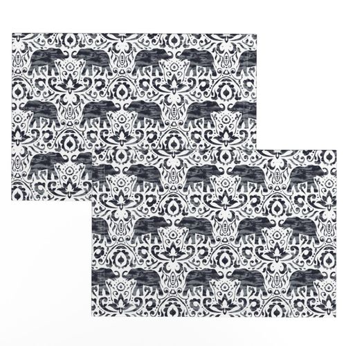 Elephant Damask Watercolor Dark Grey