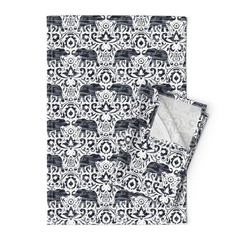 Elephant Damask Watercolor Dark Grey