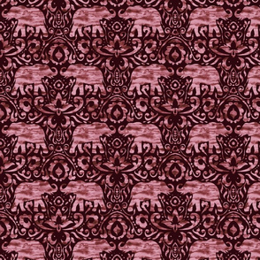 Elephant Damask Watercolor Burgundy