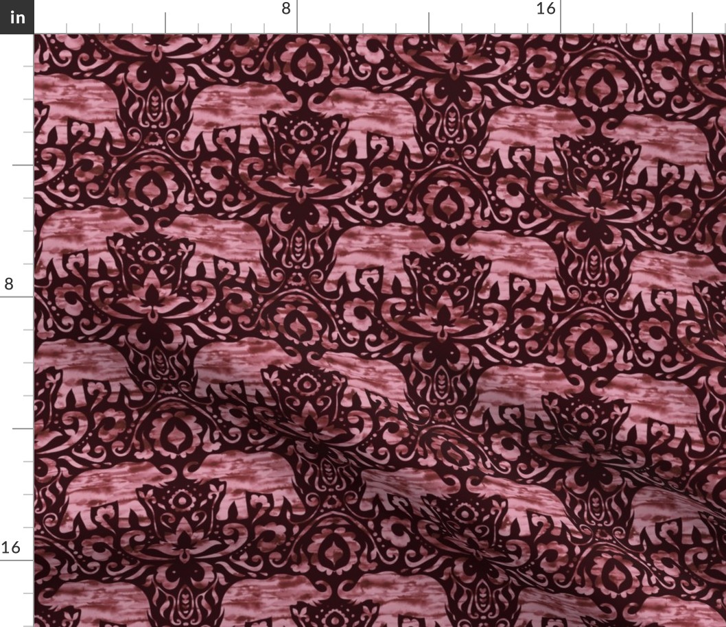 Elephant Damask Watercolor Burgundy