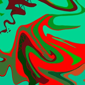 BN9 -  LG- Abstract Marbled Mystery  in  Greens - Turquoise - Orange - Maroon 