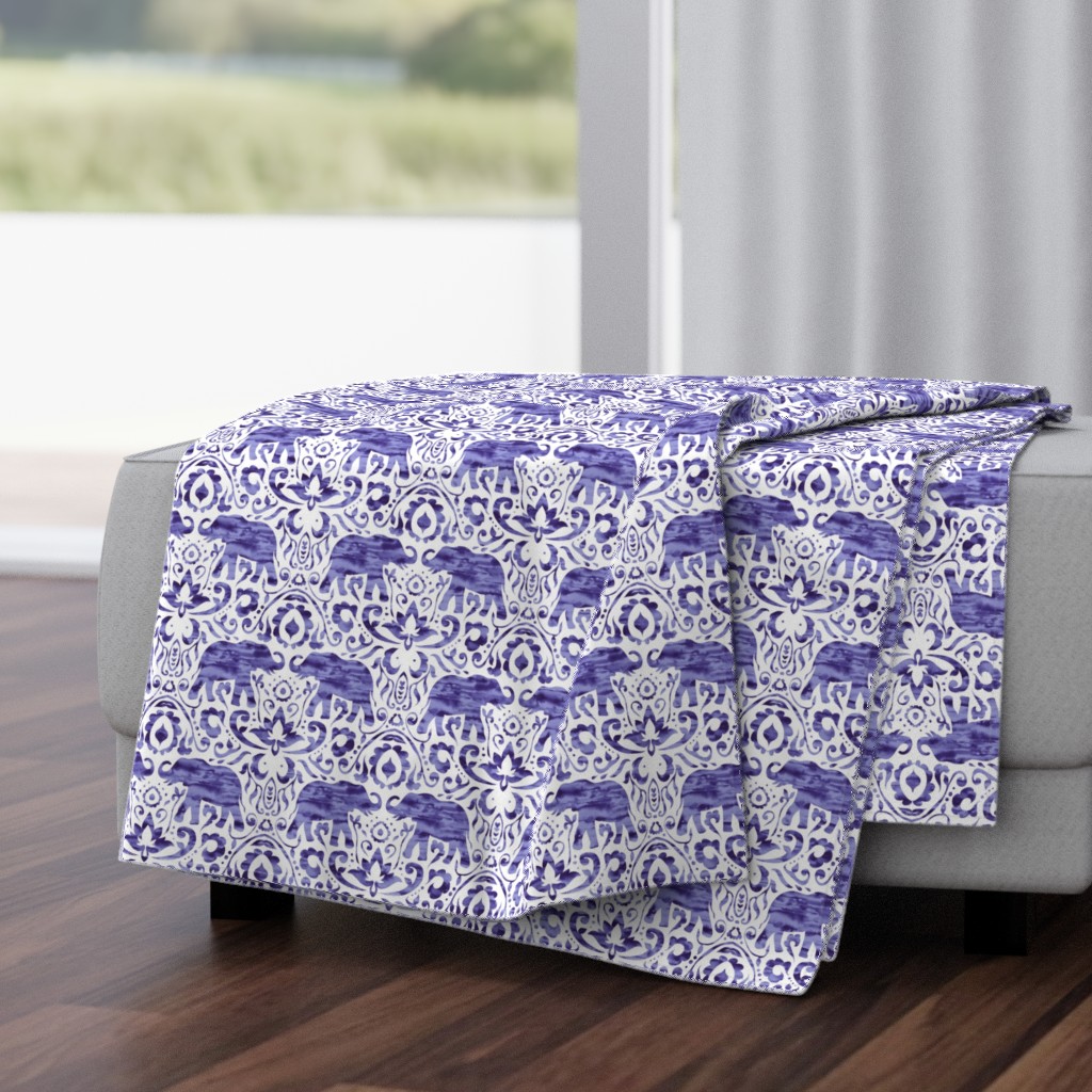 Elephant Damask Watercolor Purple