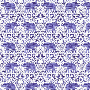 Elephant Damask Watercolor Purple