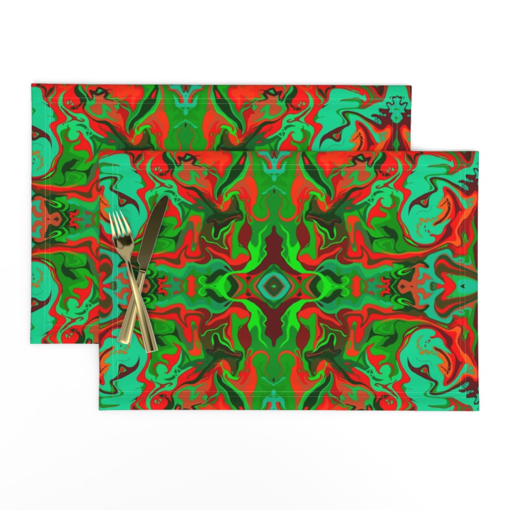 BN9 - Marbled Mystery Tapestry in Greens - Turquoise - Maroon  - Orange - large scale