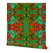 BN9 - Marbled Mystery Tapestry in Greens - Turquoise - Maroon  - Orange - large scale