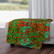 BN9 - Marbled Mystery Tapestry in Greens - Turquoise - Maroon  - Orange - large scale