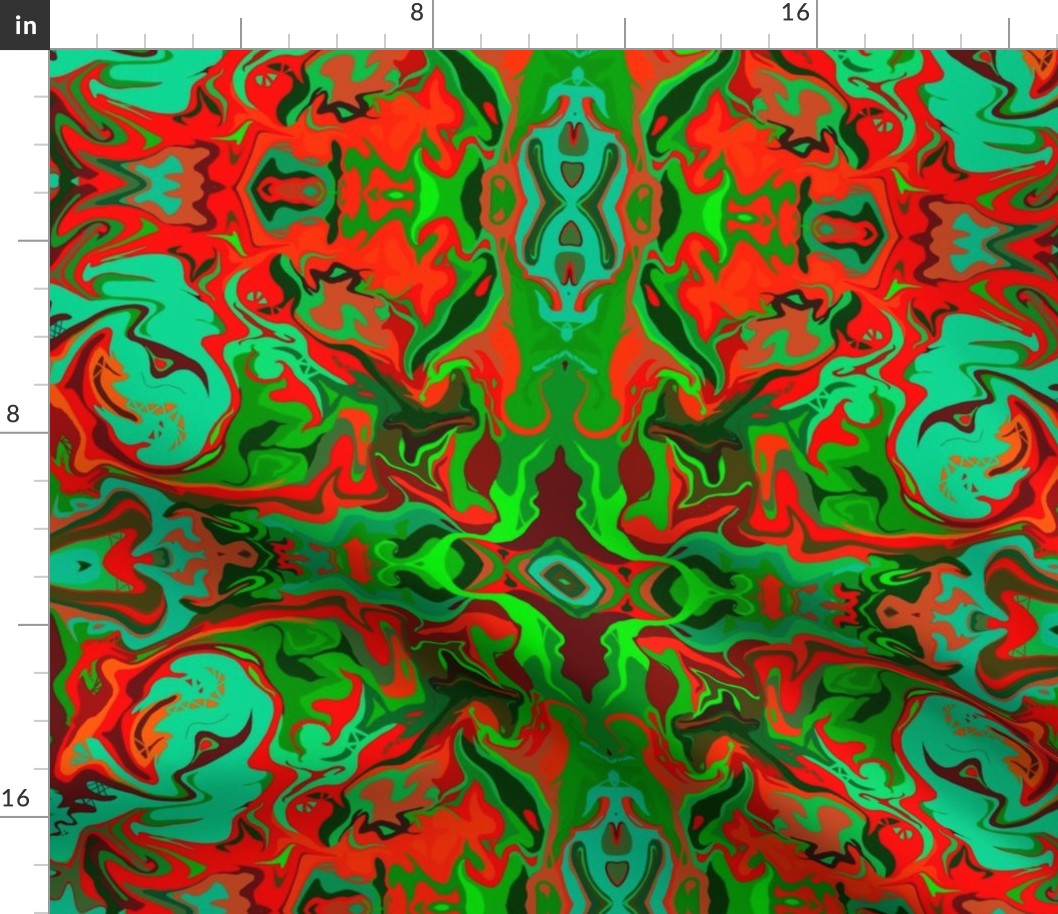 BN9 - Marbled Mystery Tapestry in Greens - Turquoise - Maroon  - Orange - large scale