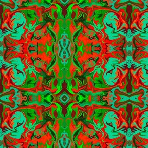 BN9 - Abstract Marbled Mystery Tapestry in  Greens - Turquoise - Maroon - Orange