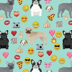 frenchie emoji dog breed french bulldog fabric mint