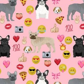 frenchie emoji dog breed french bulldog fabric pink
