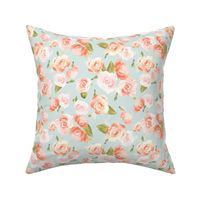 Frida Pastel Pink Roses on Light Blue