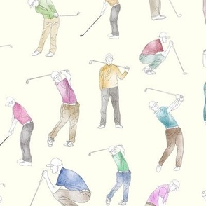 Watercolor Golfers on Ivory // Large