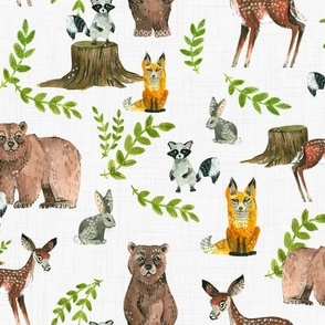 Woodland Pals - light linen background