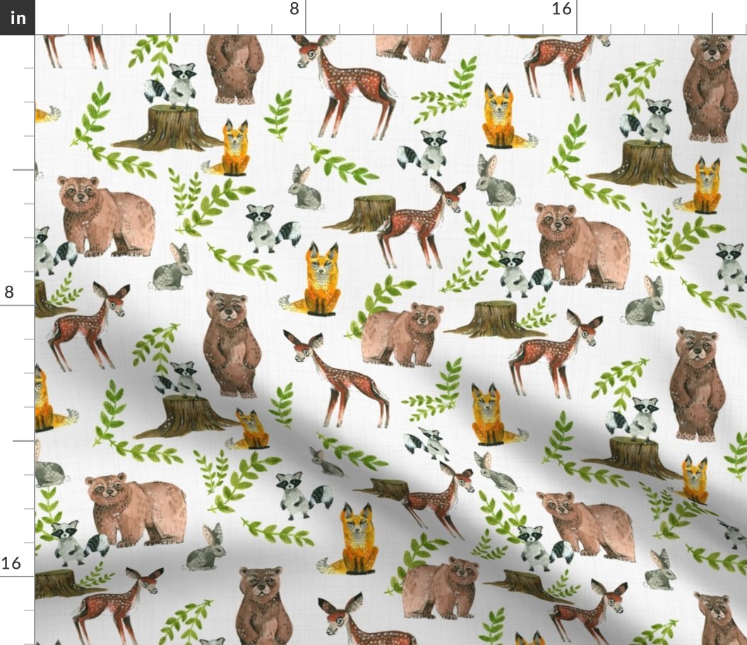 Woodland Pals - light linen background