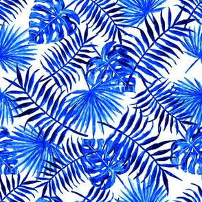 monstera and palm leaves - blue