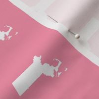 mini Massachusetts silhouettes - 3" white on pink
