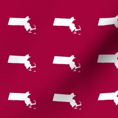 mini Massachusetts silhouettes - 3" white on cranberry