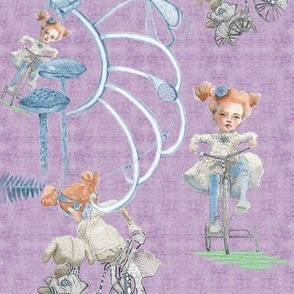 7x10-Inch Repeat of Rolling on My Tricycle on Light Lavender Background