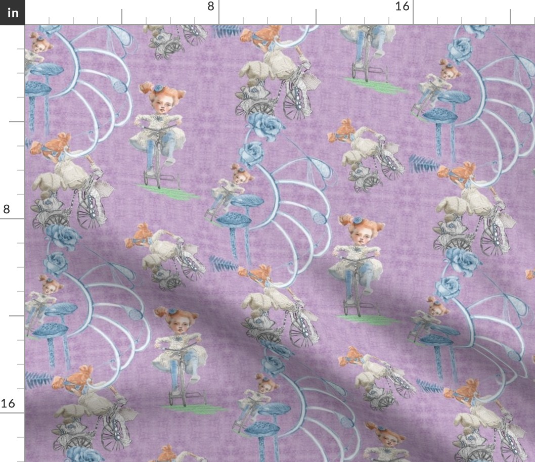 7x10-Inch Repeat of Rolling on My Tricycle on Light Lavender Background