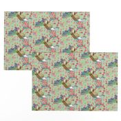 6x4-Inch Half-Drop Repeat of Dogwood Blossoms with Asparagus, Soft Pear Green