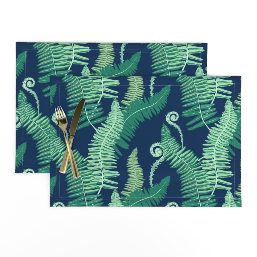 Native Ferns, Vintage Feel, on Navy