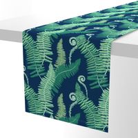 Native Ferns, Vintage Feel, on Navy