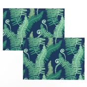 Native Ferns, Vintage Feel, on Navy