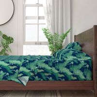 Native Ferns, Vintage Feel, on Navy