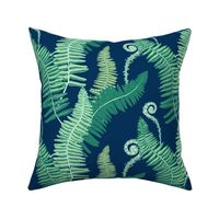 Native Ferns, Vintage Feel, on Navy