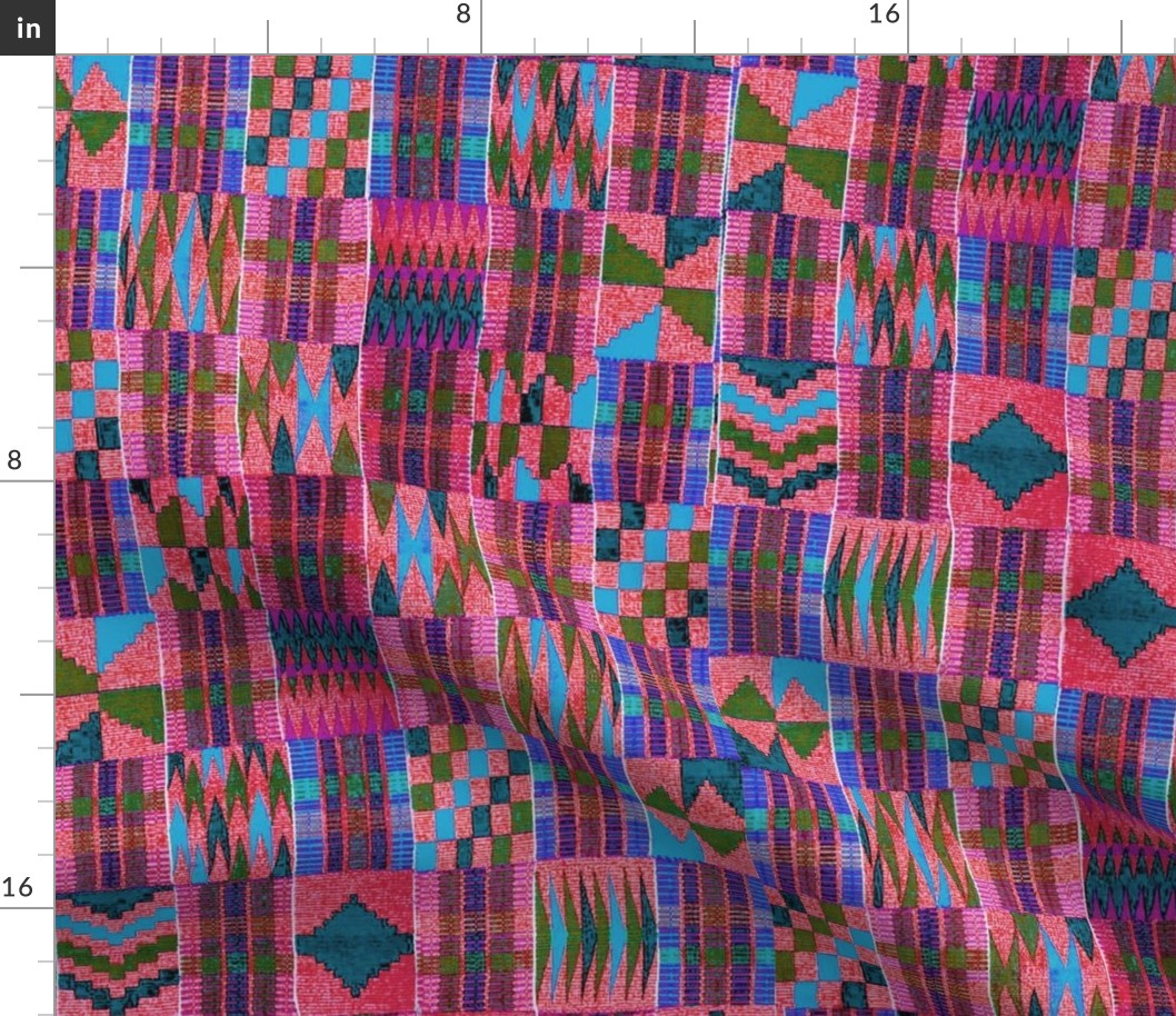 Kente Cloth // Summer Sky & Venetian Red Fabric | Spoonflower