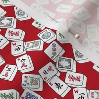 Mini Scale Mahjong Tiles on Ruby Red Background