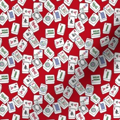 Mini Scale Mahjong Tiles on Ruby Red Background