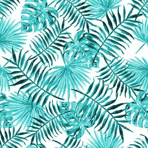 monstera and palm leaves - teal