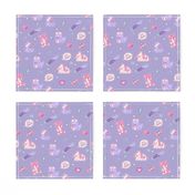 Cute Nurse Fabric on Purple with Ducks Bears Bunnies