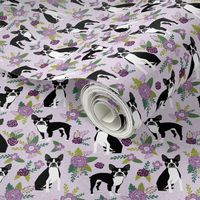 Boston Terrier Floral (smaller scale)- Pet Quilt C - dog floral, florals,  - lilac