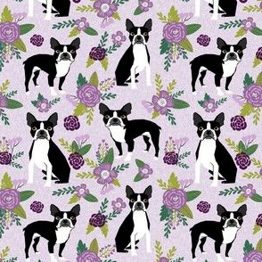 Boston Terrier Floral (smaller scale)- Pet Quilt C - dog floral, florals,  - lilac