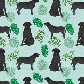 Black Lab monstera tropical labrador retriever dog breed fabric blue