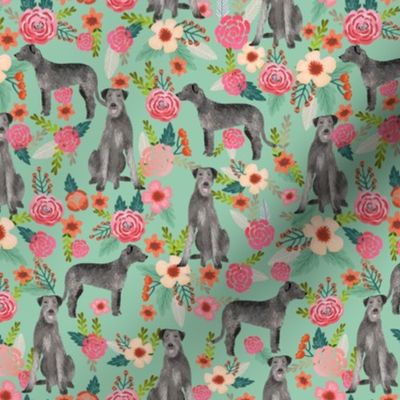 irish wolfhound floral dog breed fabric mint