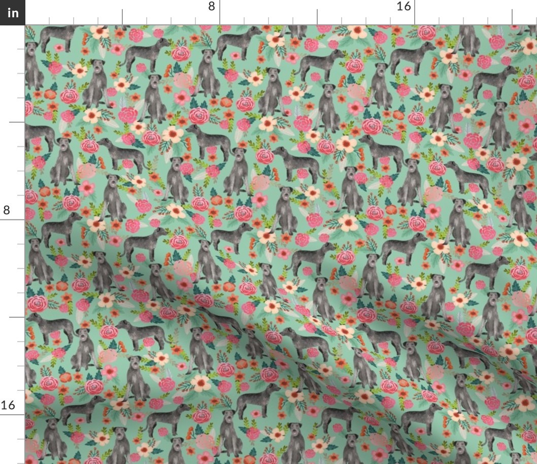 irish wolfhound floral dog breed fabric mint