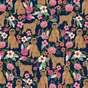 brussels griffon florals (smaller scale) dog fabric cute floral vintage les fleurs fabric cute flowers and pets dog fabric