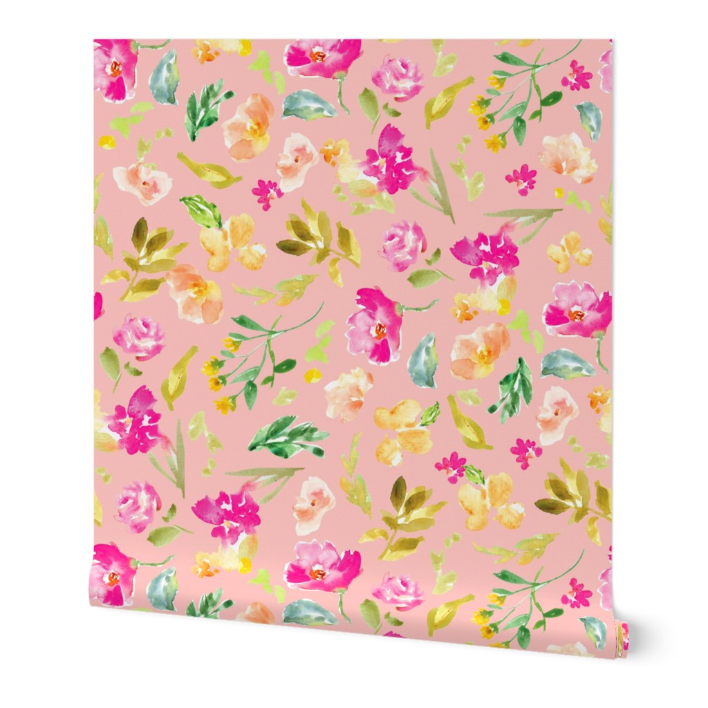 Meadow Watercolor Florals on Pink