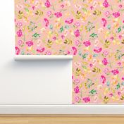 Meadow Watercolor Florals on Pink