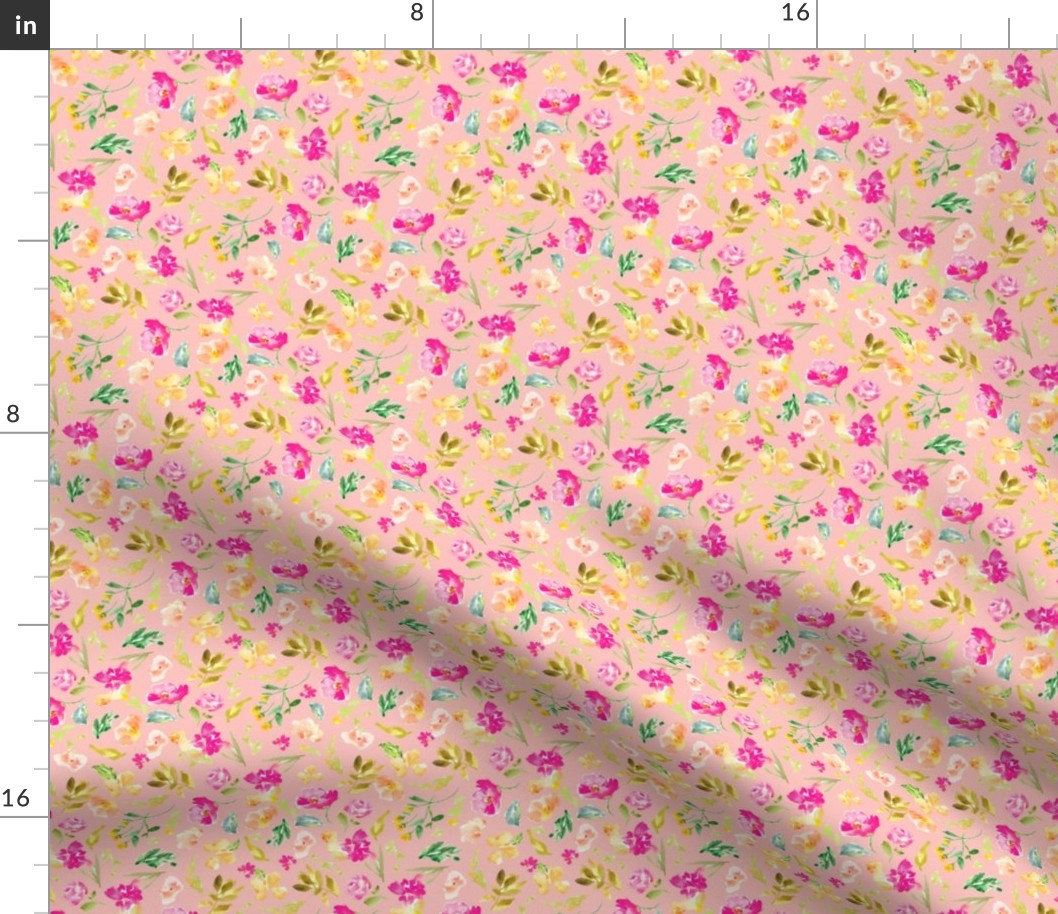 Meadow Watercolor Florals on Pink