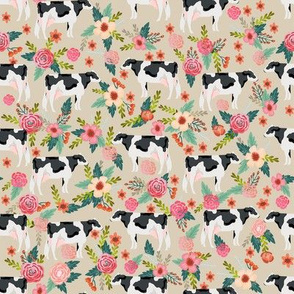 holstein floral cattle cow farm animal floral tan
